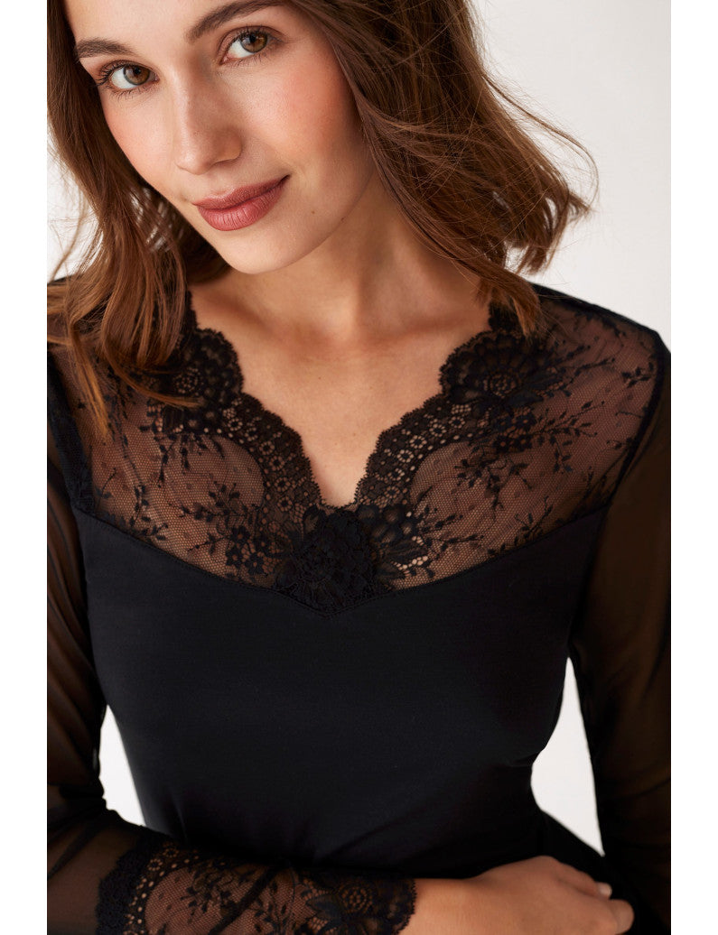 Camiseta manga larga modal con encaje y man W0917