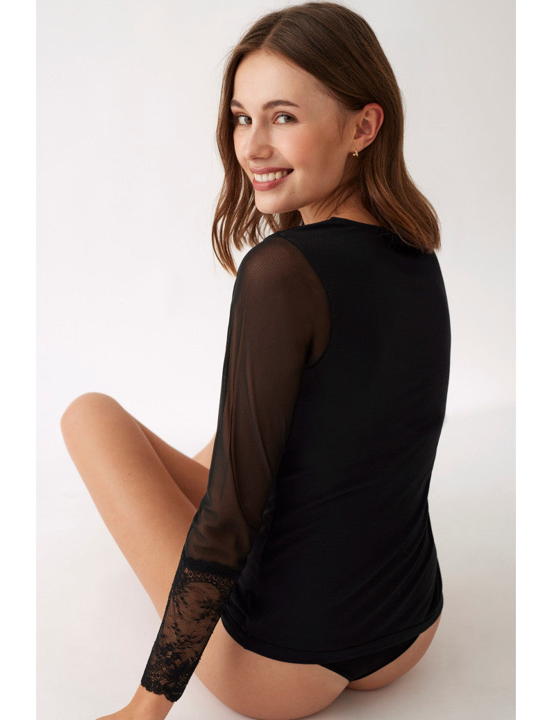 Camiseta manga larga modal con encaje y man W0917